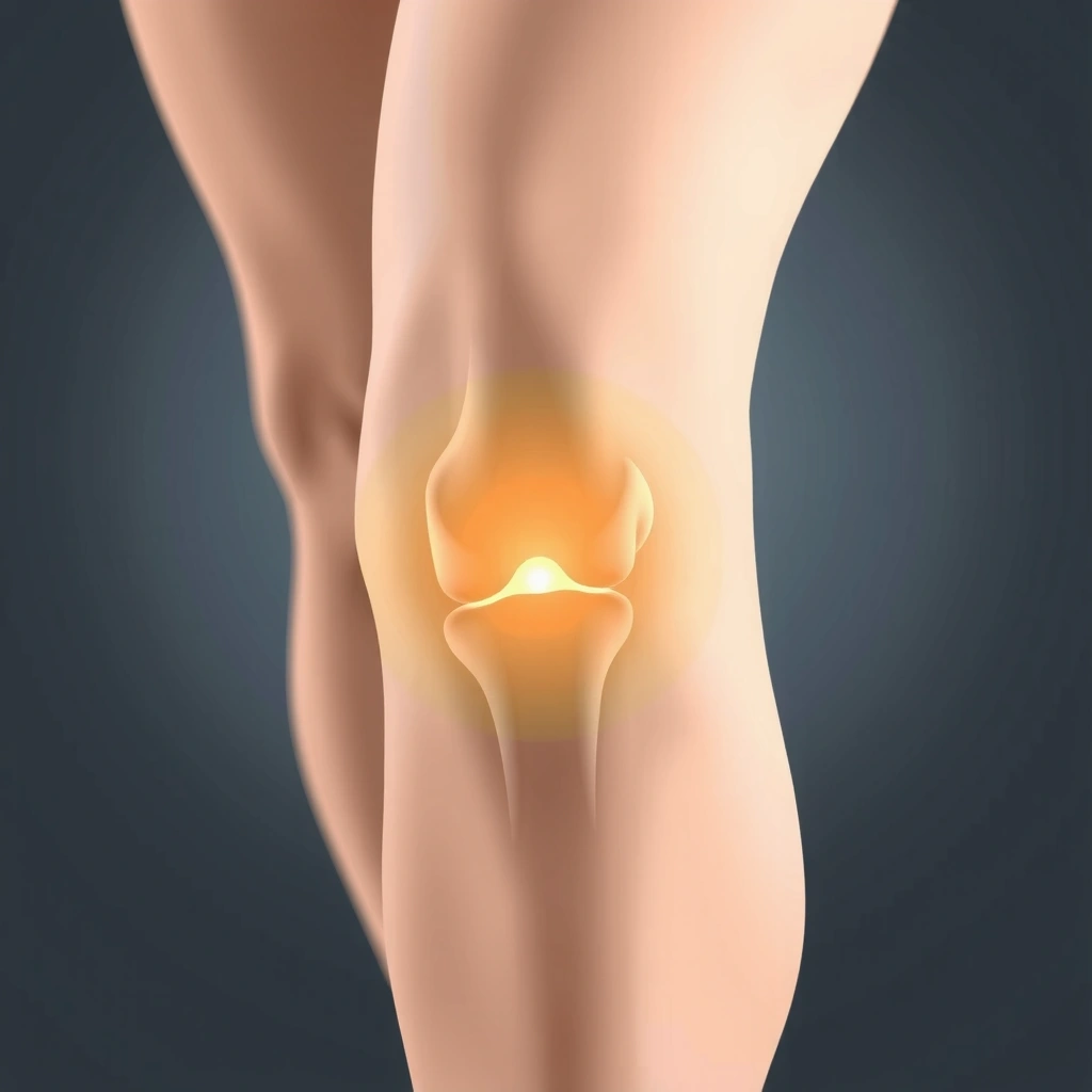 Articulación de la rodilla con un suave brillo, simbolizando flexibilidad y salud